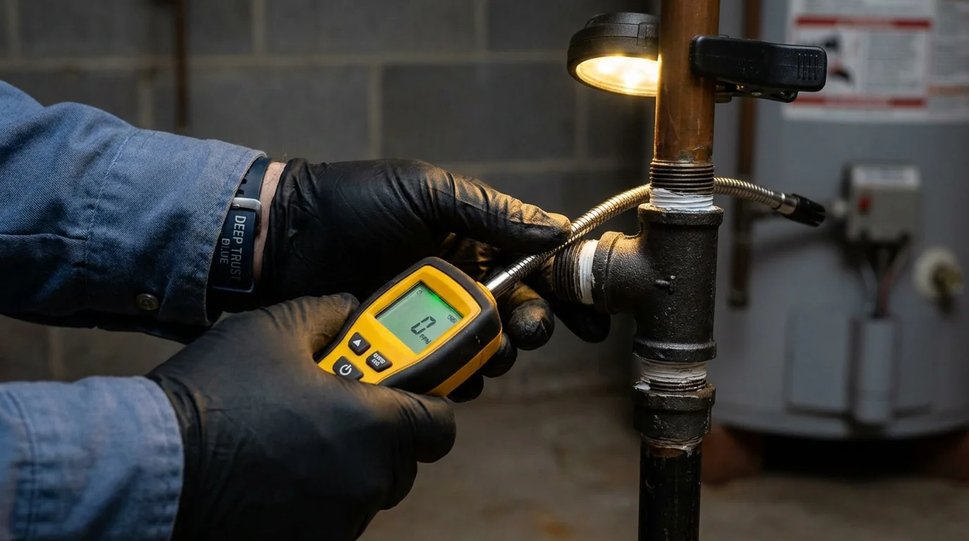 Gas leak detection with electronic sniffer by Johns Plumbing LLC in Atkinson